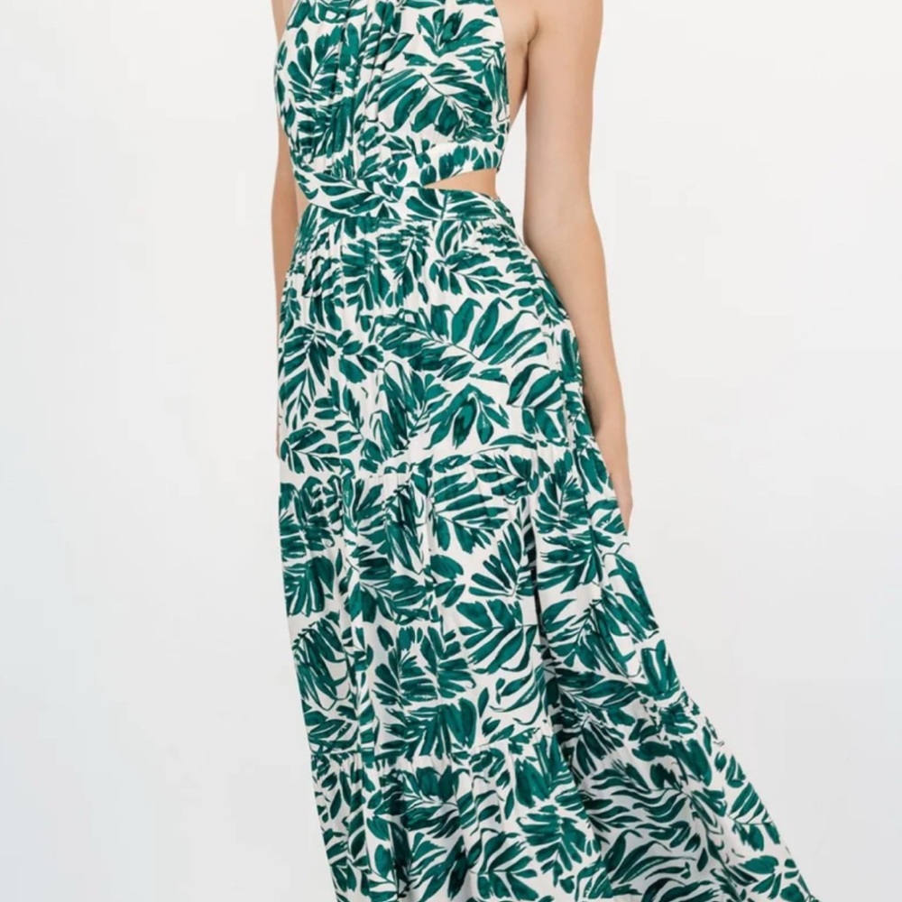 Baltic Born Green Leaf Print Brett Halter Maxi
